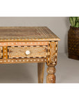Anglo Style Mango Wood Desk with Drawers, Bone Inlay and Light Patina-5. Asian & Chinese Furniture, Art, Antiques, Vintage Home Décor for sale at FEA Home
