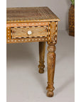 Anglo Style Mango Wood Desk with Drawers, Bone Inlay and Light Patina-7. Asian & Chinese Furniture, Art, Antiques, Vintage Home Décor for sale at FEA Home