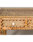 Anglo Style Mango Wood Desk with Drawers, Bone Inlay and Light Patina-8. Asian & Chinese Furniture, Art, Antiques, Vintage Home Décor for sale at FEA Home