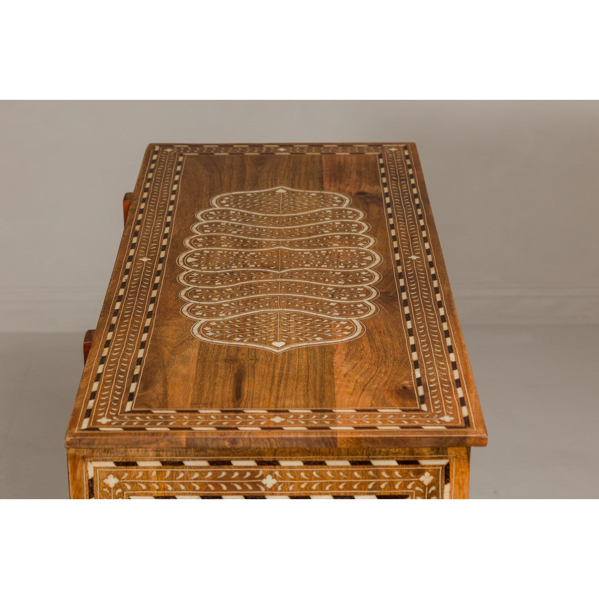 Anglo Indian Style Mango Wood Chest with Four Drawers and Floral Bone Inlay-16. Asian & Chinese Furniture, Art, Antiques, Vintage Home Décor for sale at FEA Home