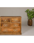 Anglo Indian Style Mango Wood Chest with Four Drawers and Floral Bone Inlay-3. Asian & Chinese Furniture, Art, Antiques, Vintage Home Décor for sale at FEA Home