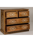 Anglo-Indian Four-Drawer Vintage Dresser Chest with Floral Bone Inlay Design-12. Asian & Chinese Furniture, Art, Antiques, Vintage Home Décor for sale at FEA Home