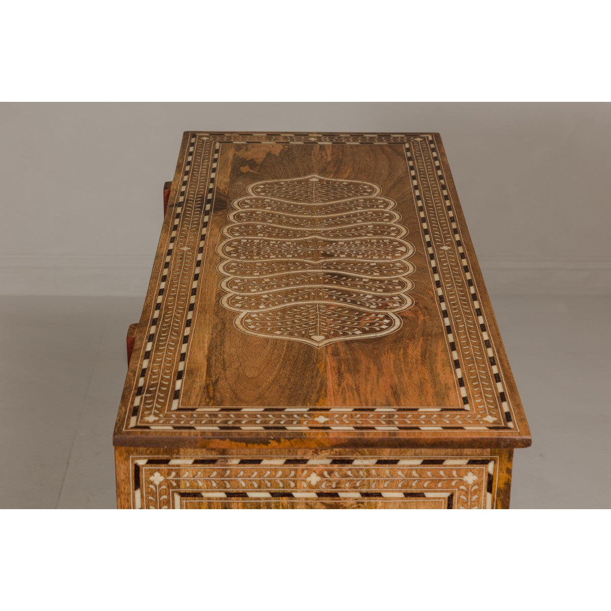 Anglo-Indian Four-Drawer Vintage Dresser Chest with Floral Bone Inlay Design-16. Asian & Chinese Furniture, Art, Antiques, Vintage Home Décor for sale at FEA Home