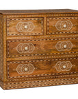 Anglo-Indian Four-Drawer Vintage Dresser Chest with Floral Bone Inlay Design-1. Asian & Chinese Furniture, Art, Antiques, Vintage Home Décor for sale at FEA Home