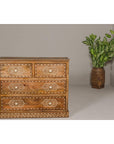 Anglo-Indian Four-Drawer Vintage Dresser Chest with Floral Bone Inlay Design-3. Asian & Chinese Furniture, Art, Antiques, Vintage Home Décor for sale at FEA Home