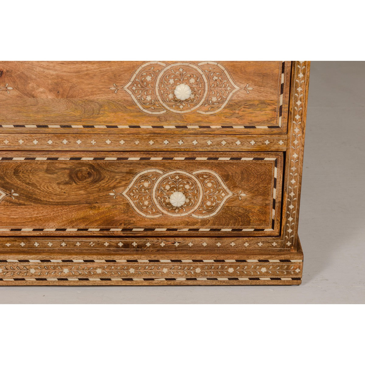 Anglo-Indian Four-Drawer Vintage Dresser Chest with Floral Bone Inlay Design-7. Asian & Chinese Furniture, Art, Antiques, Vintage Home Décor for sale at FEA Home