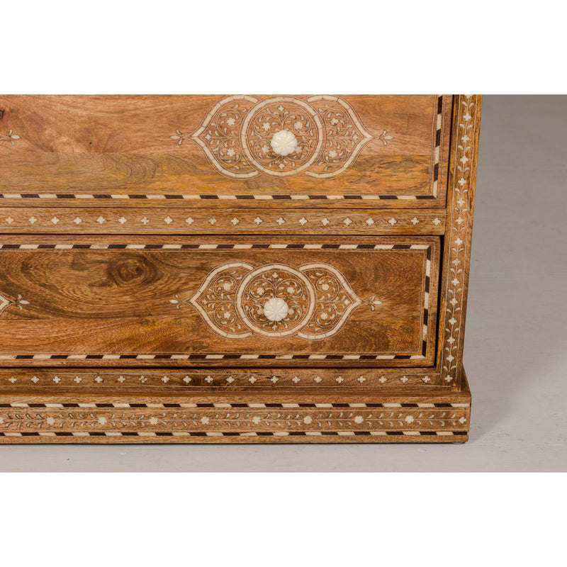 Anglo-Indian Four-Drawer Vintage Dresser Chest with Floral Bone Inlay Design-YN8014-7. Asian & Chinese Furniture, Art, Antiques, Vintage Home Décor for sale at FEA Home
