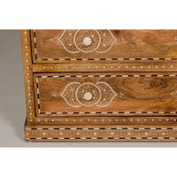 Anglo-Indian Four-Drawer Vintage Dresser Chest with Floral Bone Inlay Design