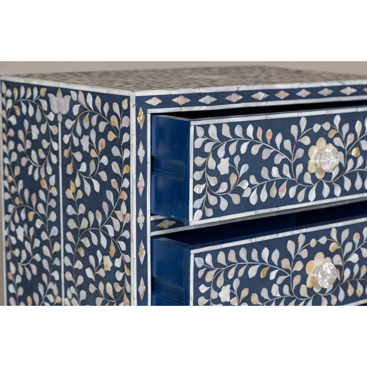 Blue and White Anglo Style Inlaid Mother of Pearl Tall Chest-12. Asian & Chinese Furniture, Art, Antiques, Vintage Home Décor for sale at FEA Home