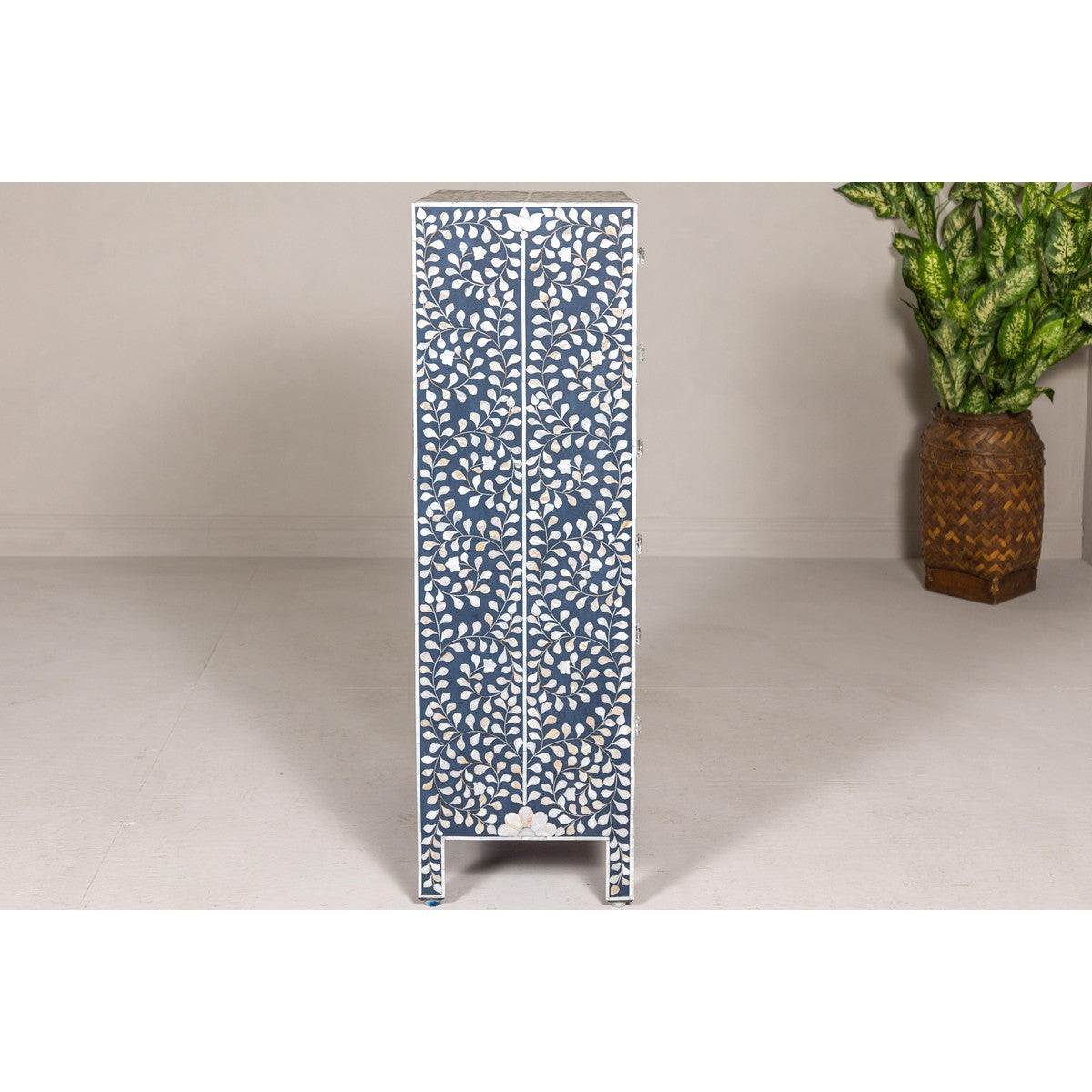 Blue and White Anglo Style Inlaid Mother of Pearl Tall Chest-14. Asian & Chinese Furniture, Art, Antiques, Vintage Home Décor for sale at FEA Home