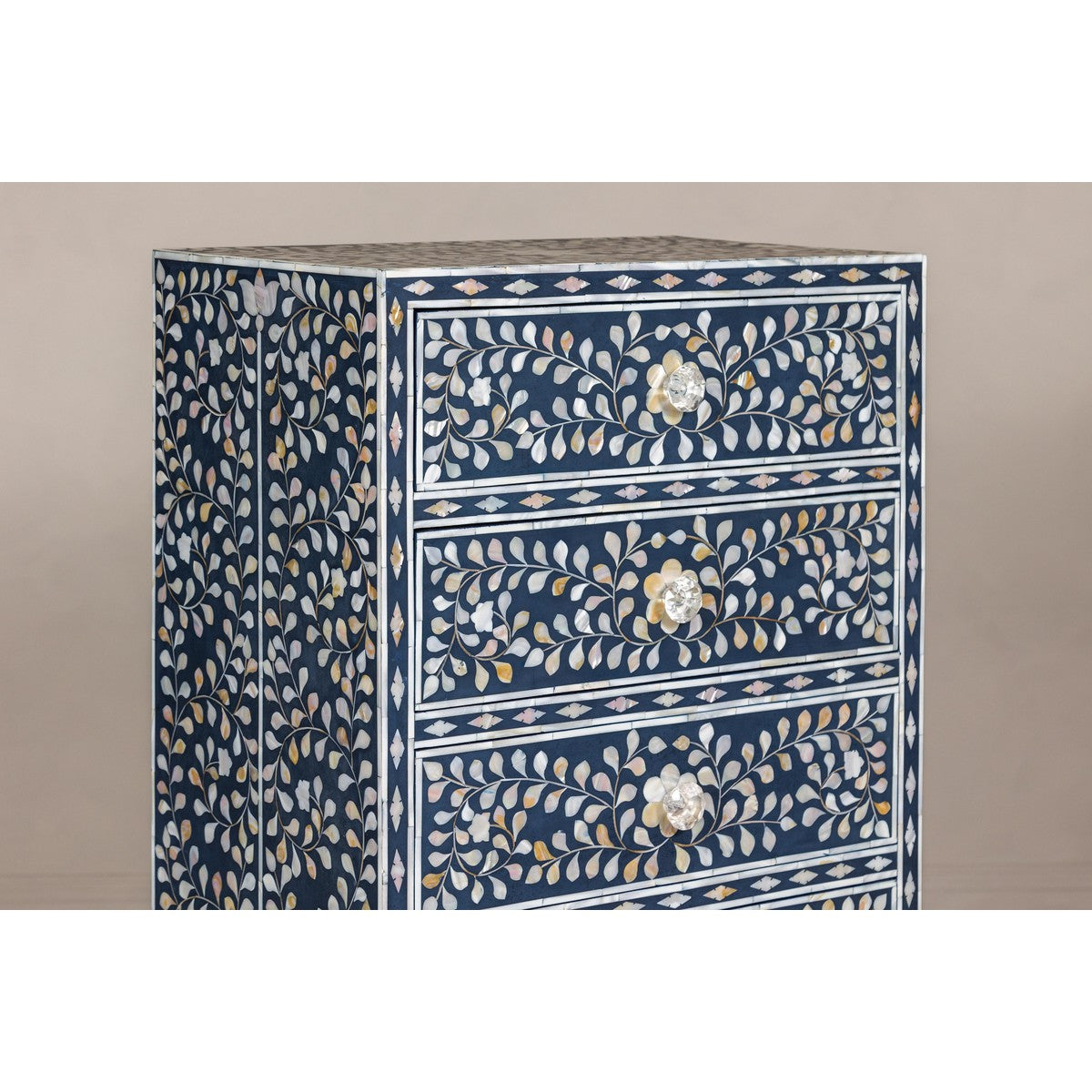 Blue and White Anglo Style Inlaid Mother of Pearl Tall Chest-16. Asian & Chinese Furniture, Art, Antiques, Vintage Home Décor for sale at FEA Home