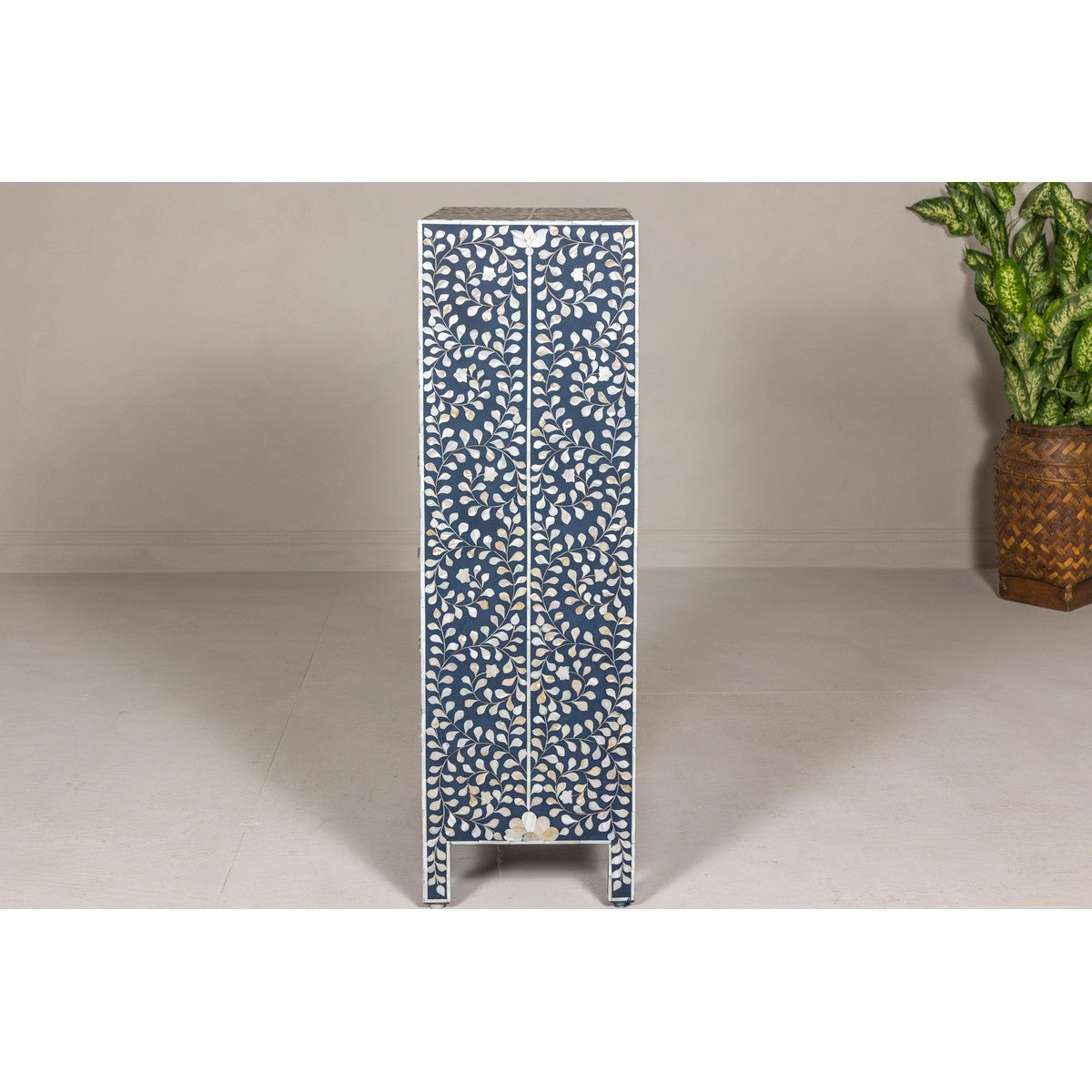 Blue and White Anglo Style Inlaid Mother of Pearl Tall Chest-18. Asian & Chinese Furniture, Art, Antiques, Vintage Home Décor for sale at FEA Home