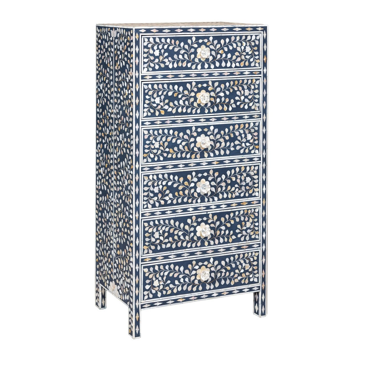 Blue and White Anglo Style Inlaid Mother of Pearl Tall Chest-20. Asian & Chinese Furniture, Art, Antiques, Vintage Home Décor for sale at FEA Home