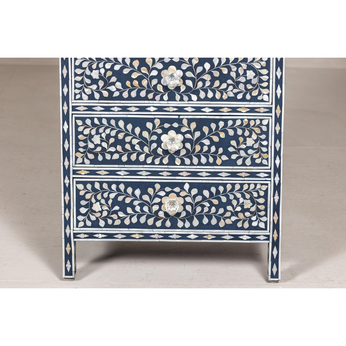 Blue and White Anglo Style Inlaid Mother of Pearl Tall Chest-4. Asian & Chinese Furniture, Art, Antiques, Vintage Home Décor for sale at FEA Home