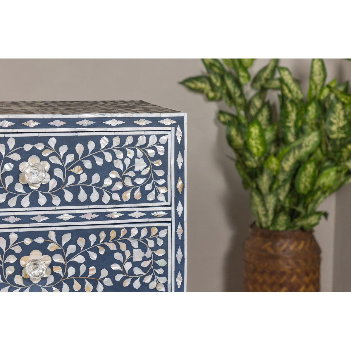 Blue and White Anglo Style Inlaid Mother of Pearl Tall Chest-6. Asian & Chinese Furniture, Art, Antiques, Vintage Home Décor for sale at FEA Home