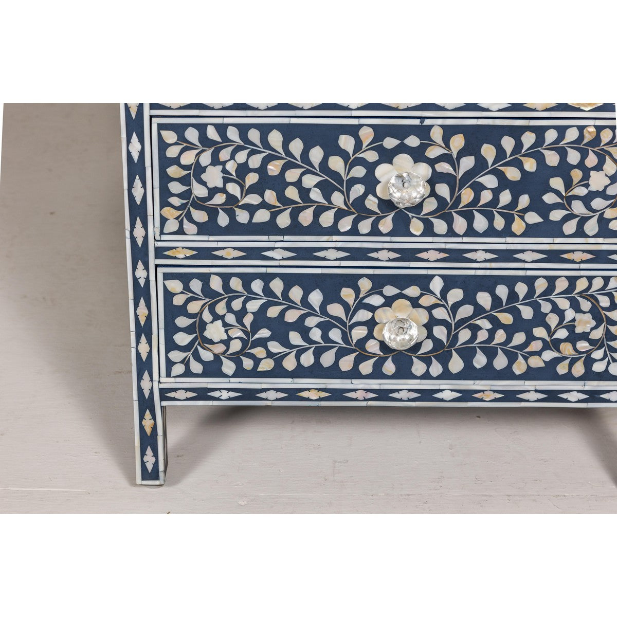 Blue and White Anglo Style Inlaid Mother of Pearl Tall Chest-7. Asian & Chinese Furniture, Art, Antiques, Vintage Home Décor for sale at FEA Home