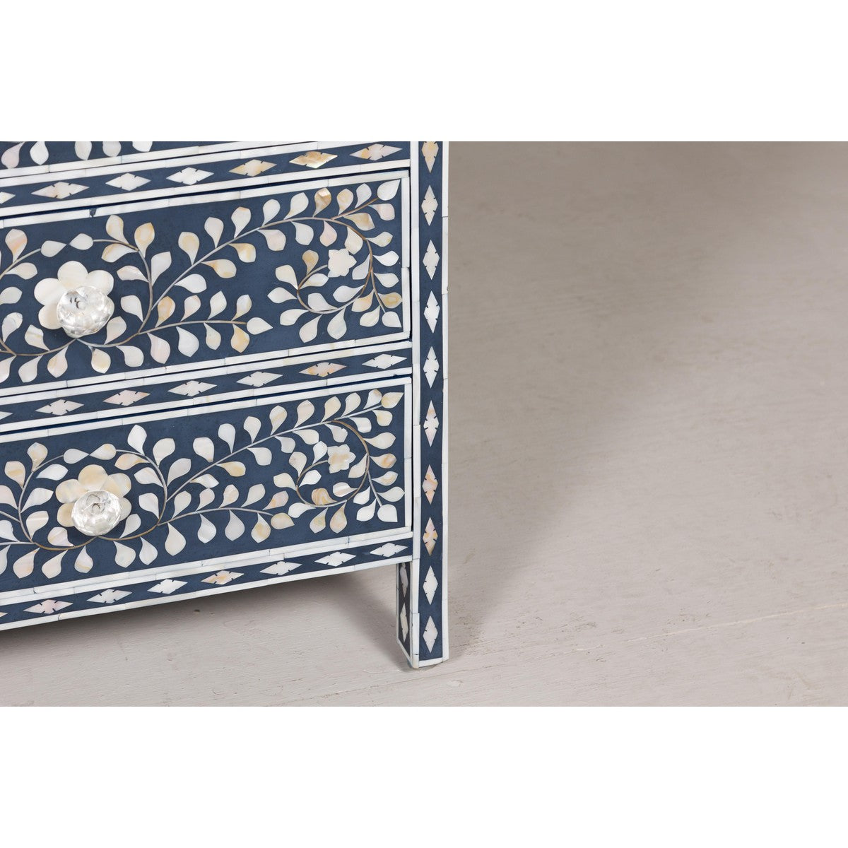 Blue and White Anglo Style Inlaid Mother of Pearl Tall Chest-8. Asian & Chinese Furniture, Art, Antiques, Vintage Home Décor for sale at FEA Home