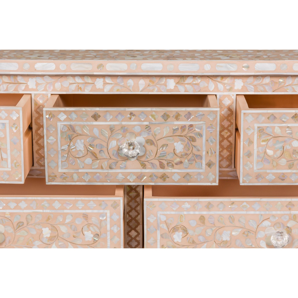 Anglo Style Soft Pink Dresser with Floral Themed Mother-of-Pearl Inlay-11. Asian & Chinese Furniture, Art, Antiques, Vintage Home Décor for sale at FEA Home