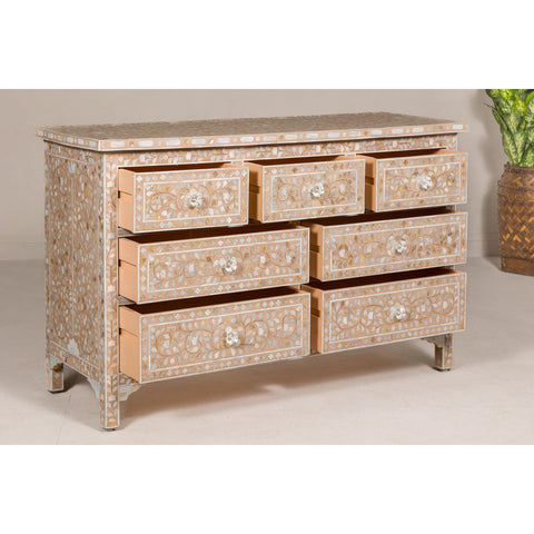 Anglo Style Soft Pink Dresser with Floral Themed Mother-of-Pearl Inlay-YN8016-12. Asian & Chinese Furniture, Art, Antiques, Vintage Home Décor for sale at FEA Home