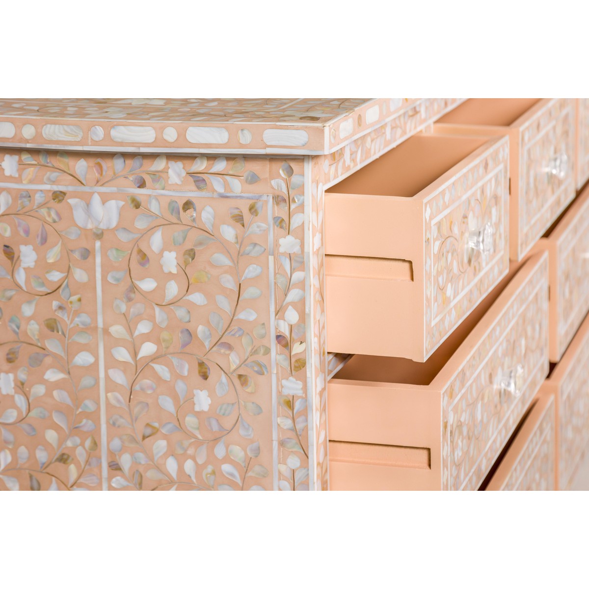 Anglo Style Soft Pink Dresser with Floral Themed Mother-of-Pearl Inlay-13. Asian & Chinese Furniture, Art, Antiques, Vintage Home Décor for sale at FEA Home
