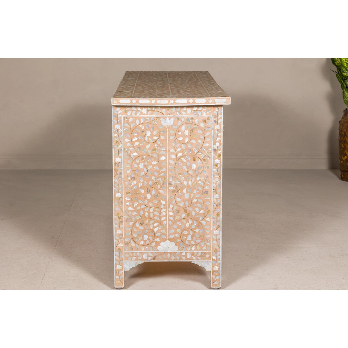 Anglo Style Soft Pink Dresser with Floral Themed Mother-of-Pearl Inlay-15. Asian & Chinese Furniture, Art, Antiques, Vintage Home Décor for sale at FEA Home