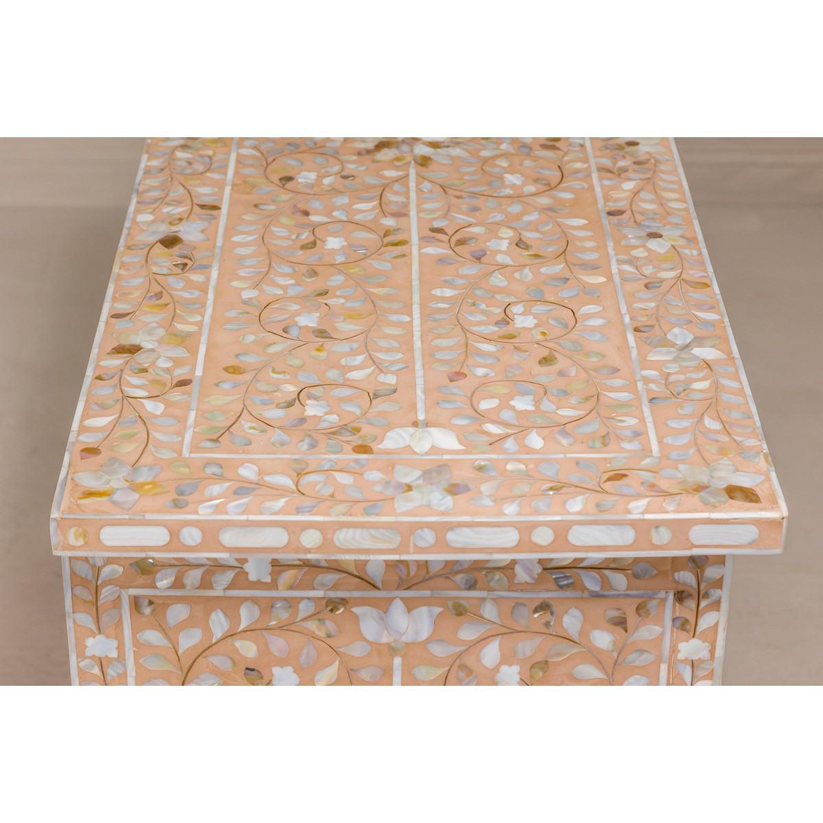 Anglo Style Soft Pink Dresser with Floral Themed Mother-of-Pearl Inlay-17. Asian & Chinese Furniture, Art, Antiques, Vintage Home Décor for sale at FEA Home
