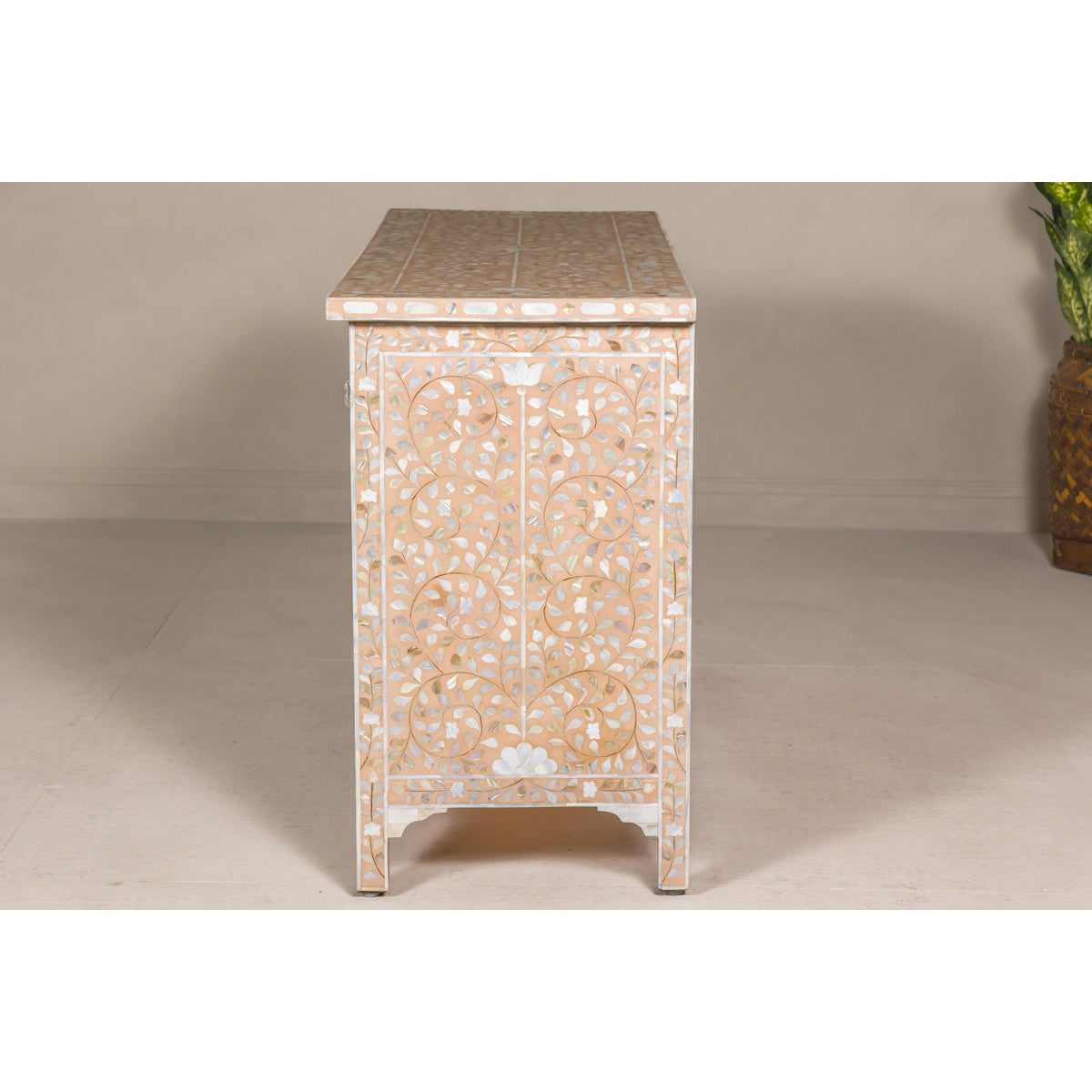 Anglo Style Soft Pink Dresser with Floral Themed Mother-of-Pearl Inlay-19. Asian & Chinese Furniture, Art, Antiques, Vintage Home Décor for sale at FEA Home