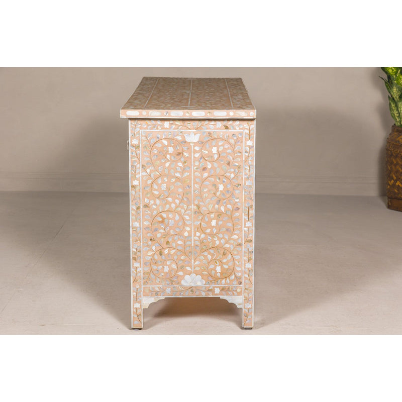 Anglo Style Soft Pink Dresser with Floral Themed Mother-of-Pearl Inlay-YN8016-19. Asian & Chinese Furniture, Art, Antiques, Vintage Home Décor for sale at FEA Home