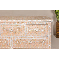 Anglo Style Soft Pink Dresser with Floral Themed Mother-of-Pearl Inlay