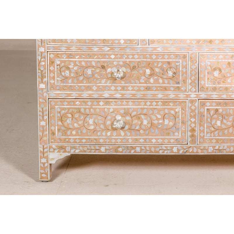 Anglo Style Soft Pink Dresser with Floral Themed Mother-of-Pearl Inlay-YN8016-7. Asian & Chinese Furniture, Art, Antiques, Vintage Home Décor for sale at FEA Home
