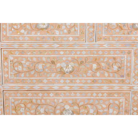 Anglo Style Soft Pink Dresser with Floral Themed Mother-of-Pearl Inlay-YN8016-8. Asian & Chinese Furniture, Art, Antiques, Vintage Home Décor for sale at FEA Home