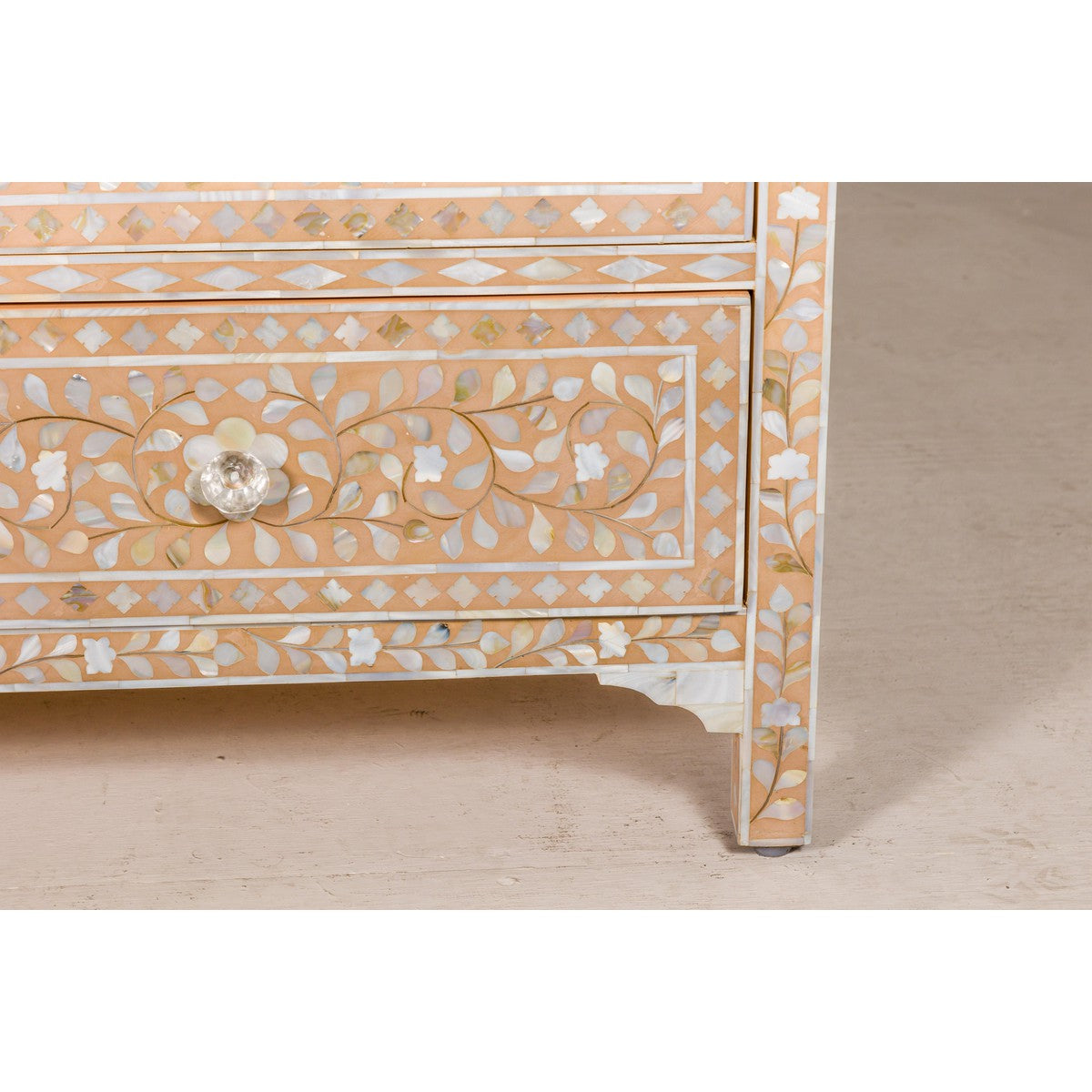 Anglo Style Soft Pink Dresser with Floral Themed Mother-of-Pearl Inlay-9. Asian & Chinese Furniture, Art, Antiques, Vintage Home Décor for sale at FEA Home