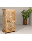 Anglo Style Narrow Cabinet with Foliage-Themed Bone Inlaid Décor-12. Asian & Chinese Furniture, Art, Antiques, Vintage Home Décor for sale at FEA Home