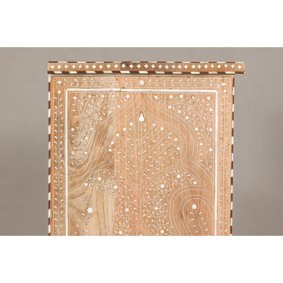 Anglo Style Narrow Cabinet with Foliage-Themed Bone Inlaid Décor-15. Asian & Chinese Furniture, Art, Antiques, Vintage Home Décor for sale at FEA Home