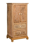 Anglo Style Narrow Cabinet with Foliage-Themed Bone Inlaid Décor-19. Asian & Chinese Furniture, Art, Antiques, Vintage Home Décor for sale at FEA Home