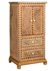 Anglo Style Narrow Cabinet with Foliage-Themed Bone Inlaid Décor-1. Asian & Chinese Furniture, Art, Antiques, Vintage Home Décor for sale at FEA Home