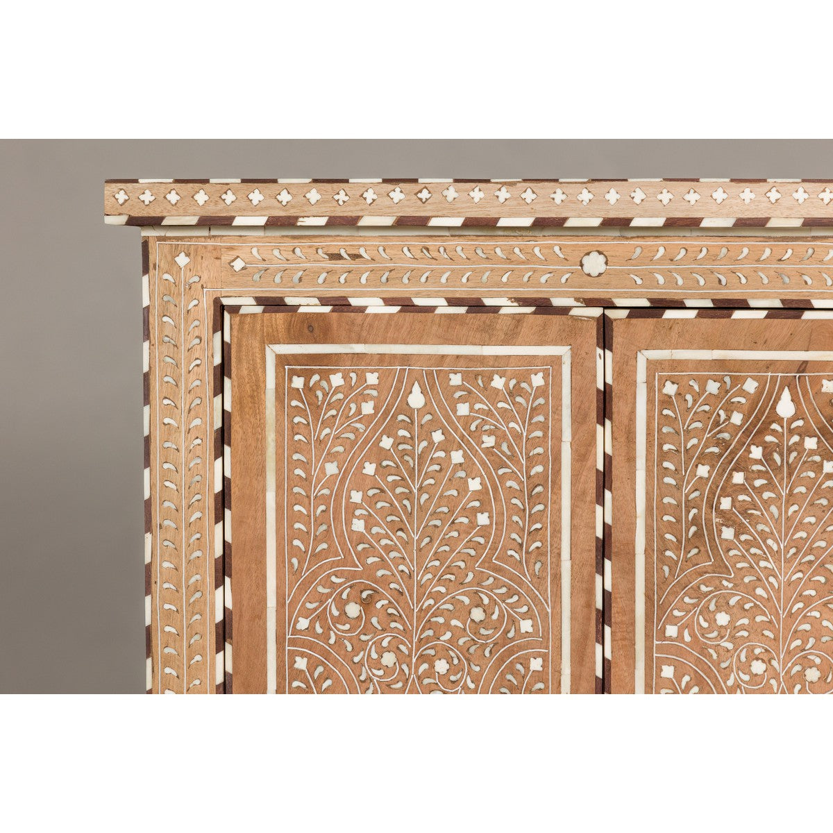 Anglo Style Narrow Cabinet with Foliage-Themed Bone Inlaid Décor-8. Asian & Chinese Furniture, Art, Antiques, Vintage Home Décor for sale at FEA Home