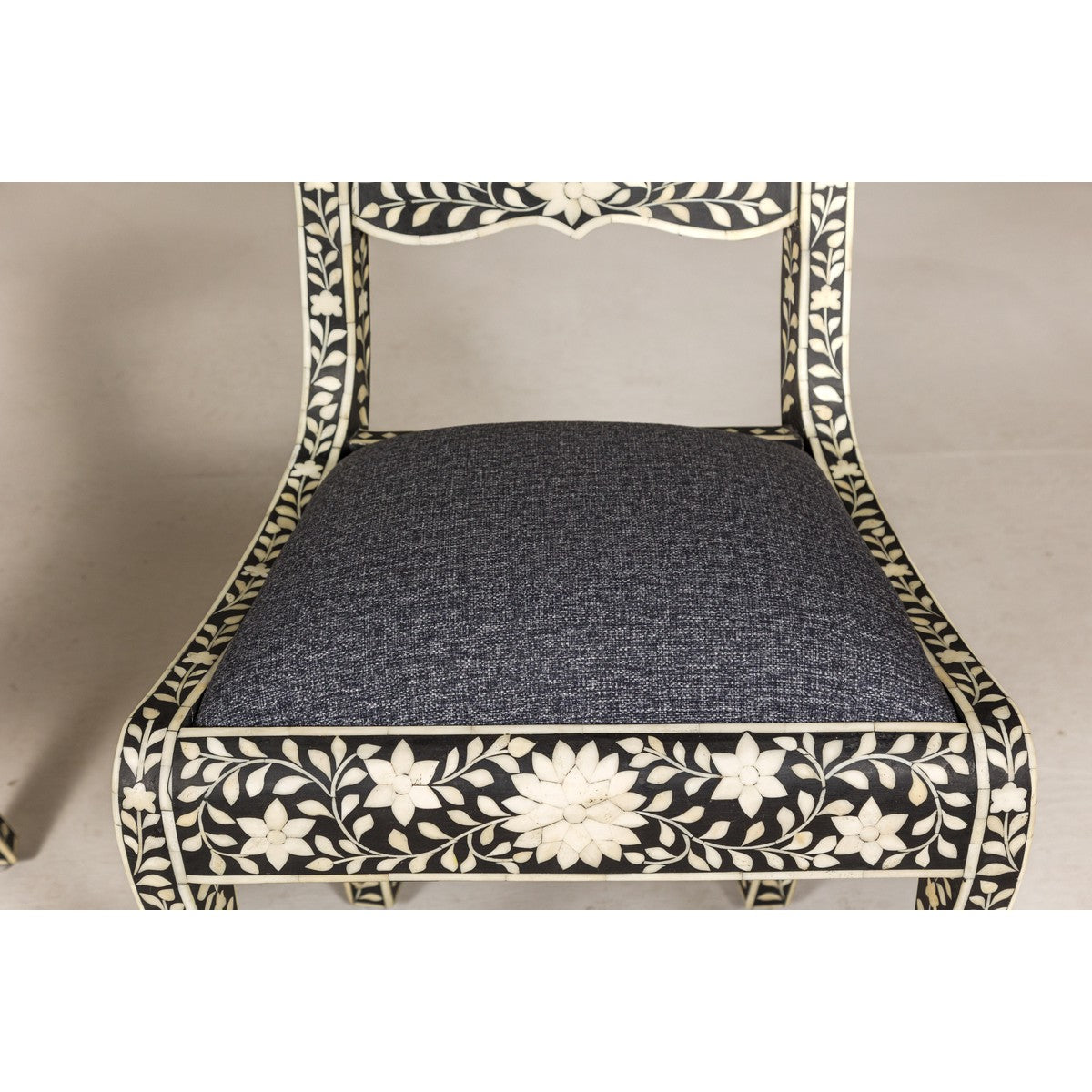 Anglo Style Ebonised Side Chairs with Floral Themed Bone Inlay, a Pair-7. Asian & Chinese Furniture, Art, Antiques, Vintage Home Décor for sale at FEA Home