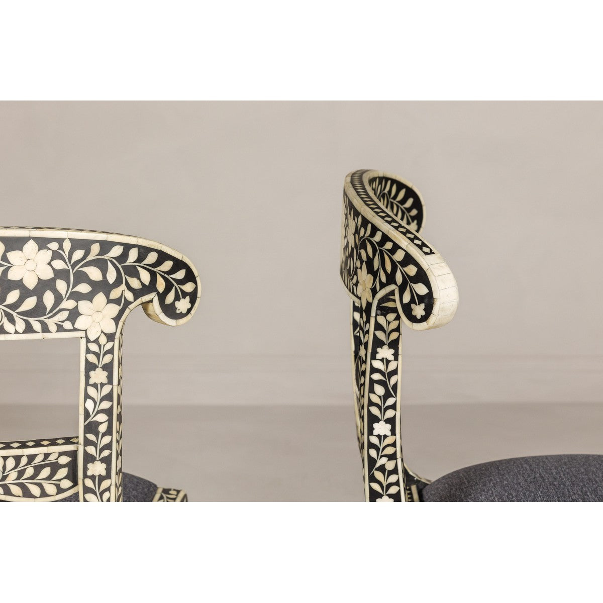 Anglo Style Ebonised Side Chairs with Floral Themed Bone Inlay, a Pair-9. Asian & Chinese Furniture, Art, Antiques, Vintage Home Décor for sale at FEA Home