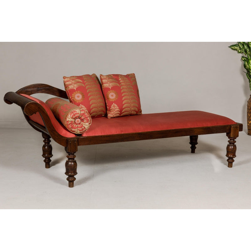 Récamier Style Daybed with Silk Cushion, Out-Scrolling Back and Turned Legs-YN8020-11. Asian & Chinese Furniture, Art, Antiques, Vintage Home Décor for sale at FEA Home