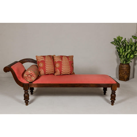Récamier Style Daybed with Silk Cushion, Out-Scrolling Back and Turned Legs-YN8020-15. Asian & Chinese Furniture, Art, Antiques, Vintage Home Décor for sale at FEA Home
