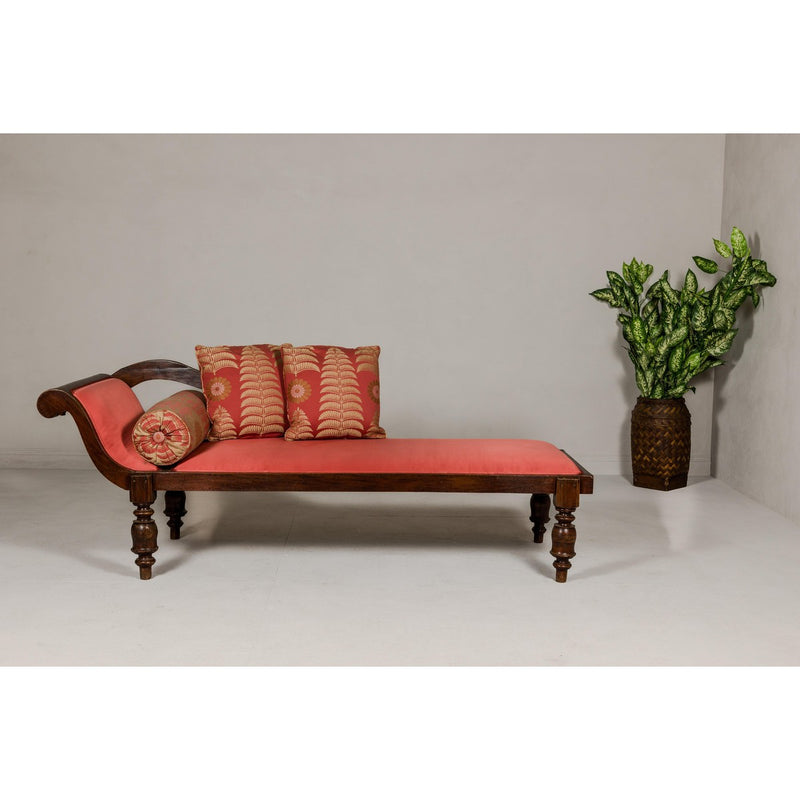 Récamier Style Daybed with Silk Cushion, Out-Scrolling Back and Turned Legs-YN8020-16. Asian & Chinese Furniture, Art, Antiques, Vintage Home Décor for sale at FEA Home