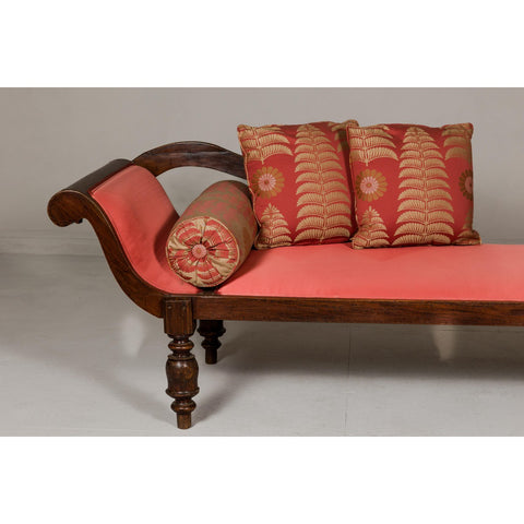 Récamier Style Daybed with Silk Cushion, Out-Scrolling Back and Turned Legs-YN8020-3. Asian & Chinese Furniture, Art, Antiques, Vintage Home Décor for sale at FEA Home