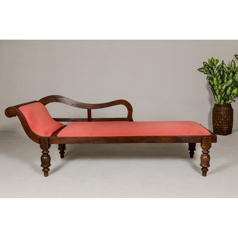 Récamier Style Daybed with Silk Cushion, Out-Scrolling Back and Turned Legs-YN8020-5. Asian & Chinese Furniture, Art, Antiques, Vintage Home Décor for sale at FEA Home