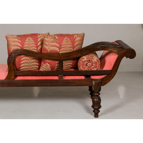 Récamier Style Daybed with Silk Cushion, Out-Scrolling Back and Turned Legs-YN8020-7. Asian & Chinese Furniture, Art, Antiques, Vintage Home Décor for sale at FEA Home