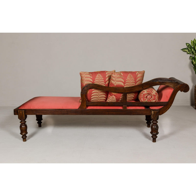 Récamier Style Daybed with Silk Cushion, Out-Scrolling Back and Turned Legs-YN8020-8. Asian & Chinese Furniture, Art, Antiques, Vintage Home Décor for sale at FEA Home