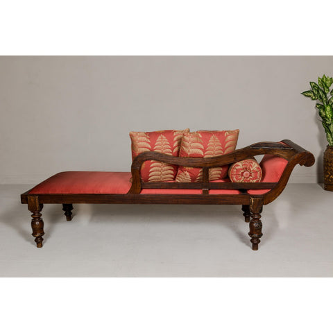 Récamier Style Daybed with Silk Cushion, Out-Scrolling Back and Turned Legs-YN8020-9. Asian & Chinese Furniture, Art, Antiques, Vintage Home Décor for sale at FEA Home