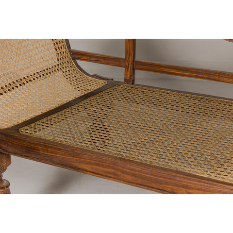 British Colonial Carved and Cane Settee with Swan Neck Back and Scrolling Arms-YN8021-13. Asian & Chinese Furniture, Art, Antiques, Vintage Home Décor for sale at FEA Home