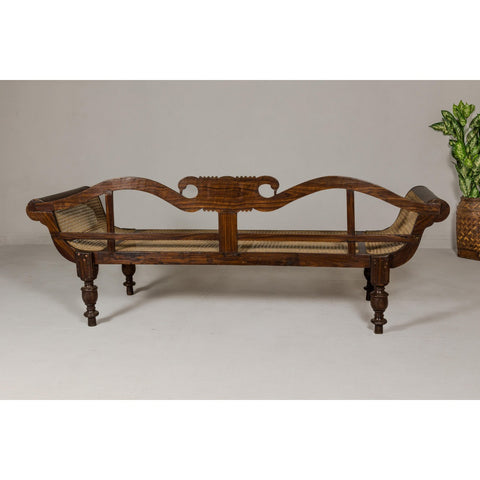 British Colonial Carved and Cane Settee with Swan Neck Back and Scrolling Arms-YN8021-16. Asian & Chinese Furniture, Art, Antiques, Vintage Home Décor for sale at FEA Home