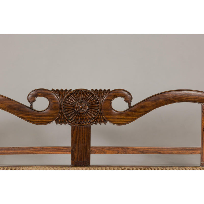 British Colonial Carved and Cane Settee with Swan Neck Back and Scrolling Arms-YN8021-5. Asian & Chinese Furniture, Art, Antiques, Vintage Home Décor for sale at FEA Home
